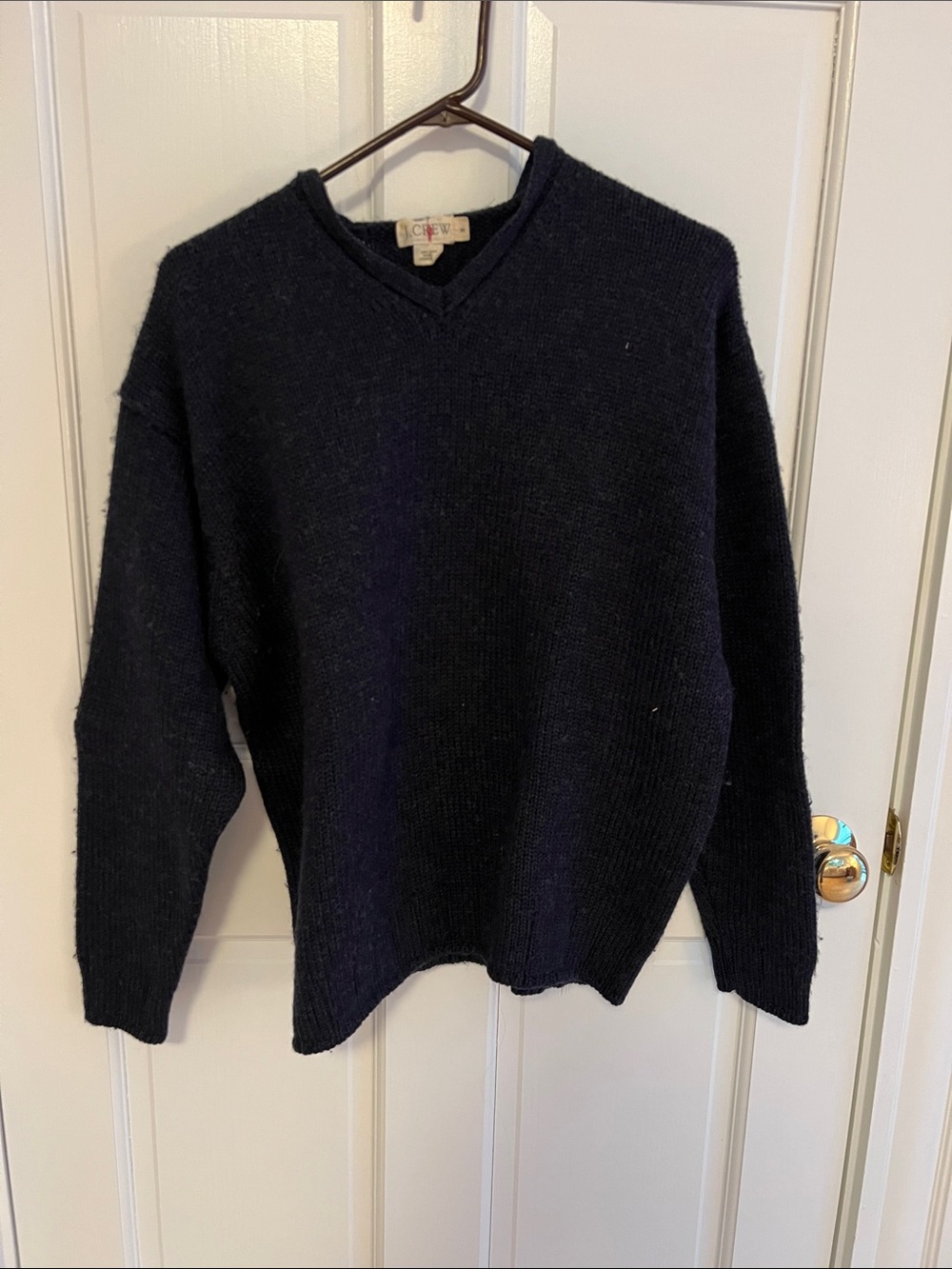 Vintage J. Crew Dark Navy V-Neck Wool Sweater